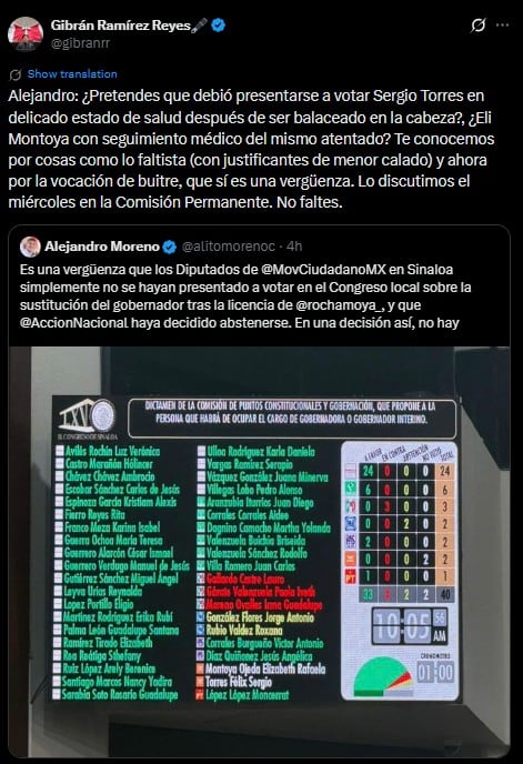 MC responde a Alito Moreno por inasistencia de sus diputados en Sinaloa