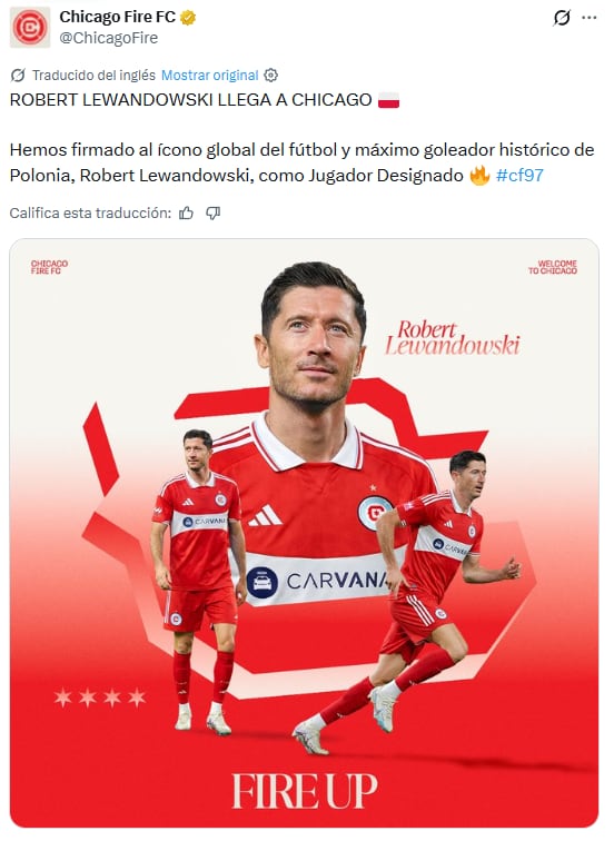 Robert Lewandowski fue anunciado como fichaje del Chicago Fire.