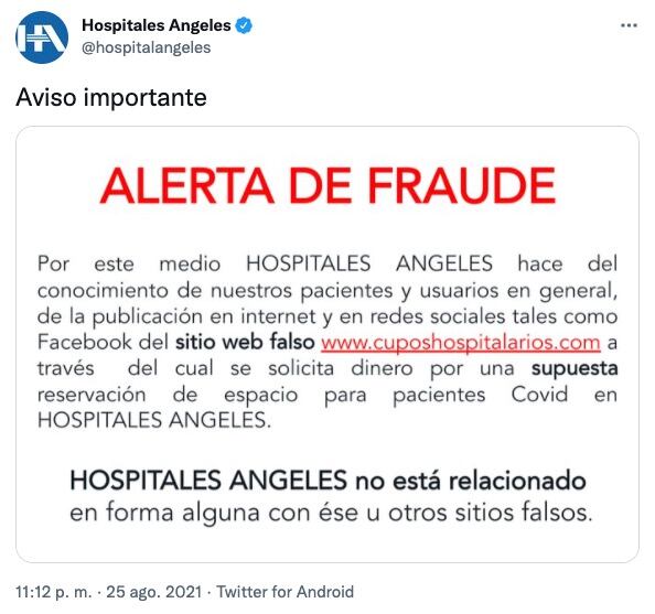Tuit de Hospitales Ángeles