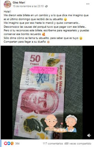 Billete de 50 pesos perdido