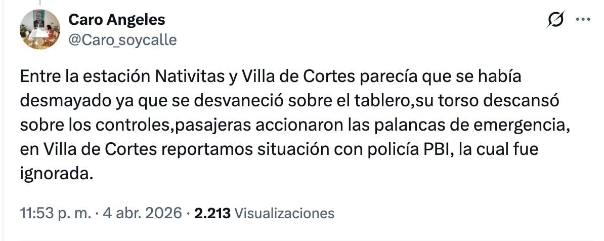 Reportan a conductor del metro de CDMX quien conducía en estado inconveniente