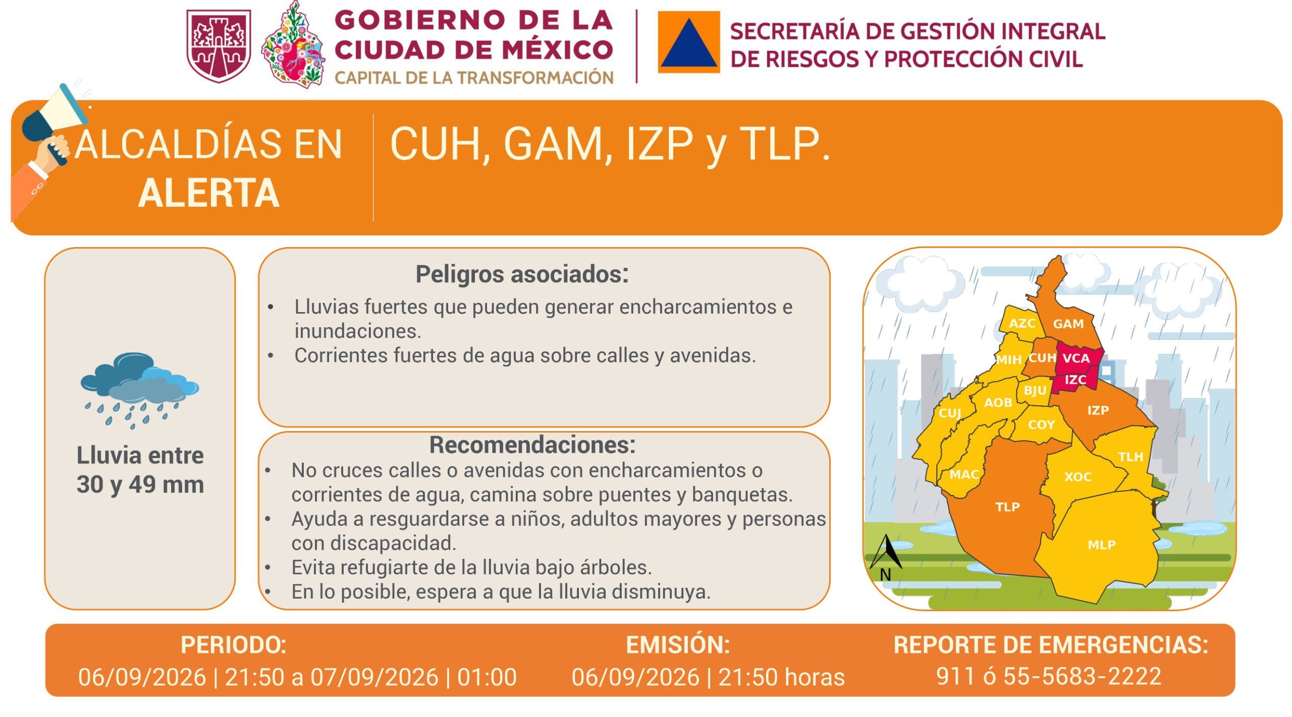 Se activan Alertas en las diferentes alcaldías de la CDMX por lluvias