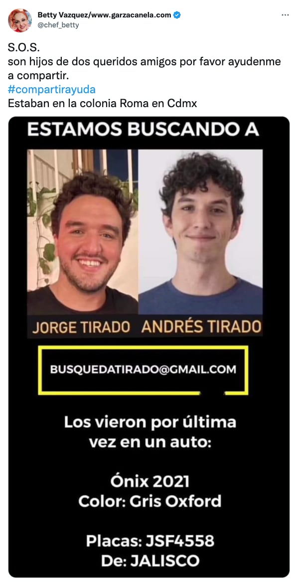 Chef Betty Vázquez pide ayuda por los hermanos Tirado