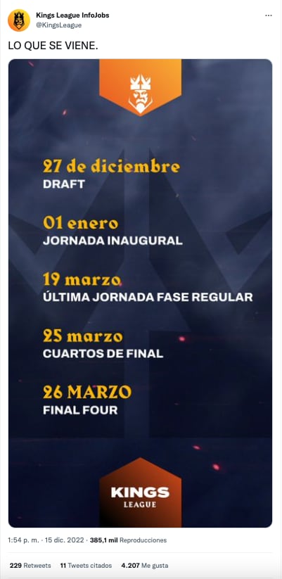 Calendario de la Kings League, de Gerard Piqué