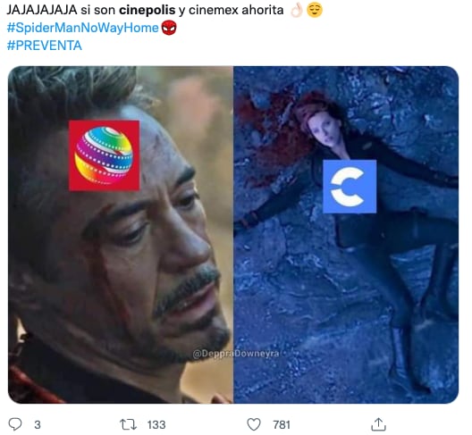 Memes de la caída de Cinépolis y Cinemex  tras la preventa de 'Spider-Man: No Way Home'
