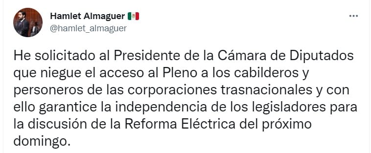 Tuit de Hamlet Almaguer