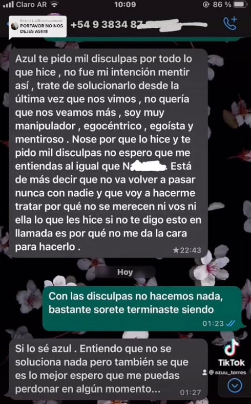 Mensaje del novio infiel