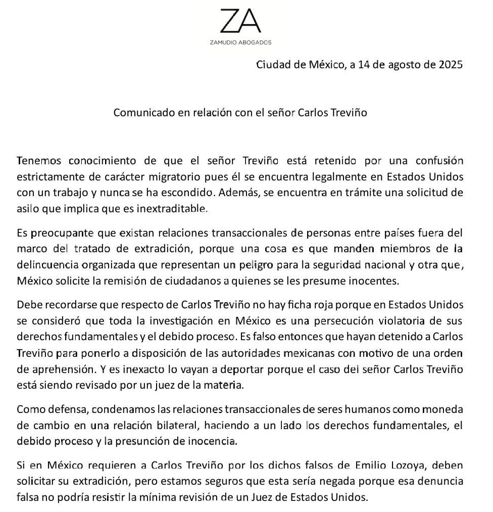 Abogado de Carlos Treviño sobre su deportación