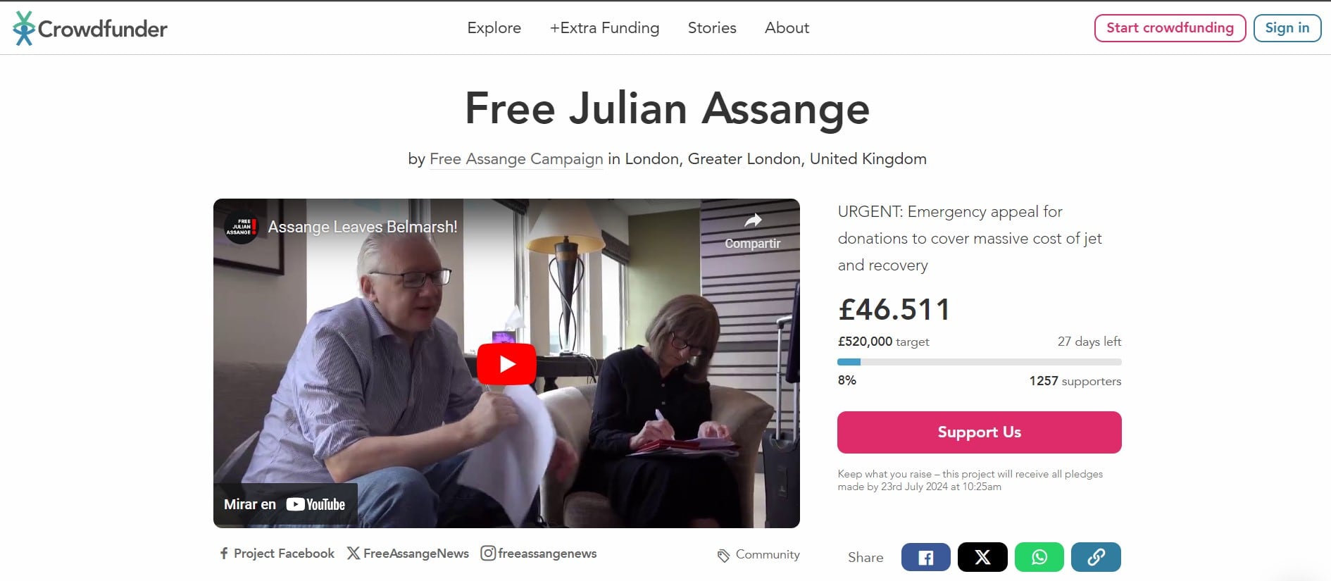Piden donaciones para Julian Assange