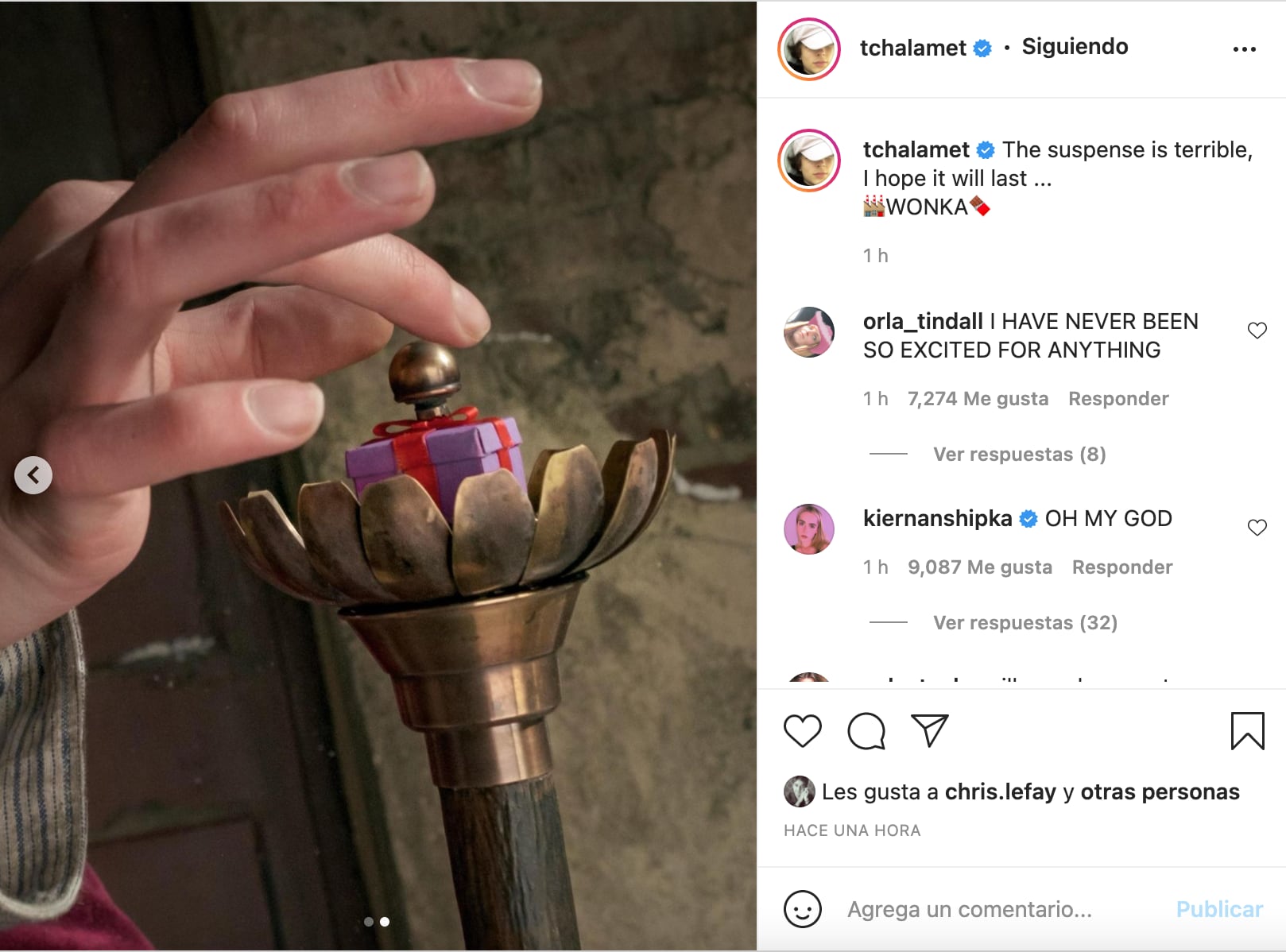 Timothée Chalamet como Willy Wonka