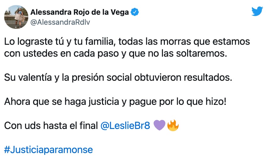 Alessandra Rojo de la Vega celebra detención de Marlon "N"