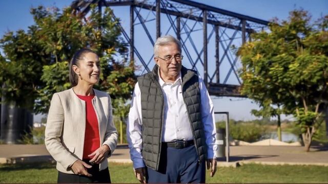 Claudia Sheinbaum Pardo, presidenta de México, junto a Rubén Rocha Moya, gobernador de Sinaloa