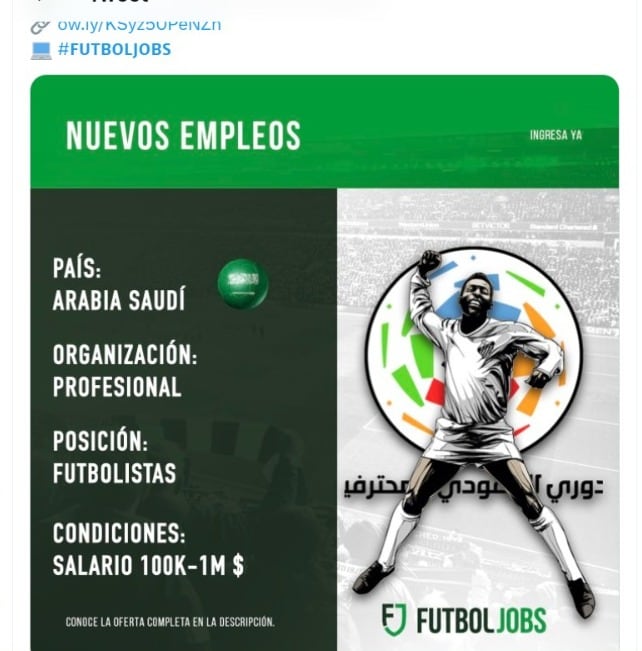 Arabia Saudita abrió una vacante para futbolistas profesionales con un jugoso salario y hasta casa.