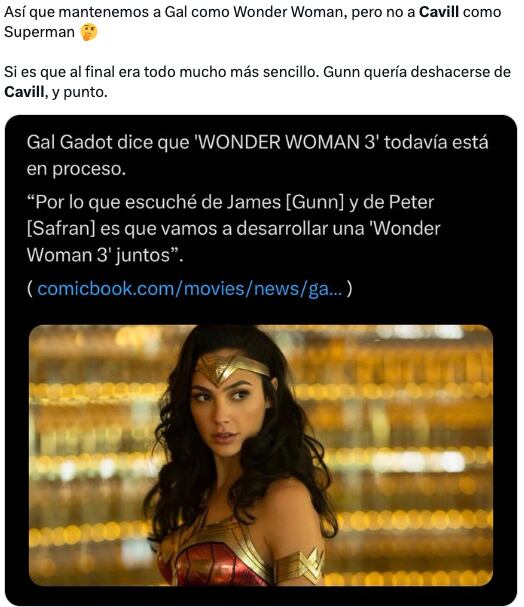 James Gunn esta siendo funado no querer a Henry Cavill pero sí regresar a Gal Gadot para Wonder Woman 3