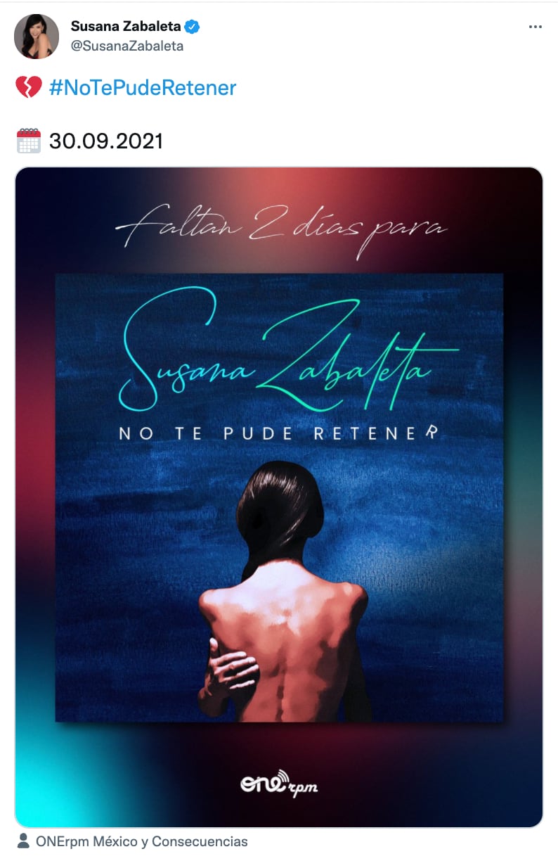 'No Te Pude Retener', nueva canción de Susana Zabaleta
