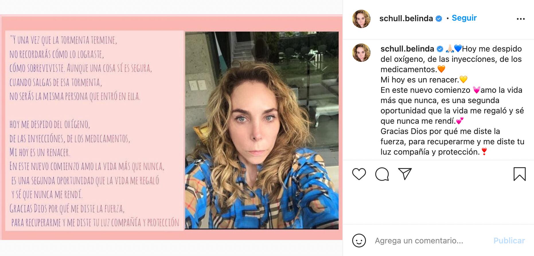 Mamá de Belinda se recupera de Covid-19