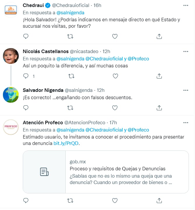 Respuesta a la denuncia del usuario de Twitter @salnigenda