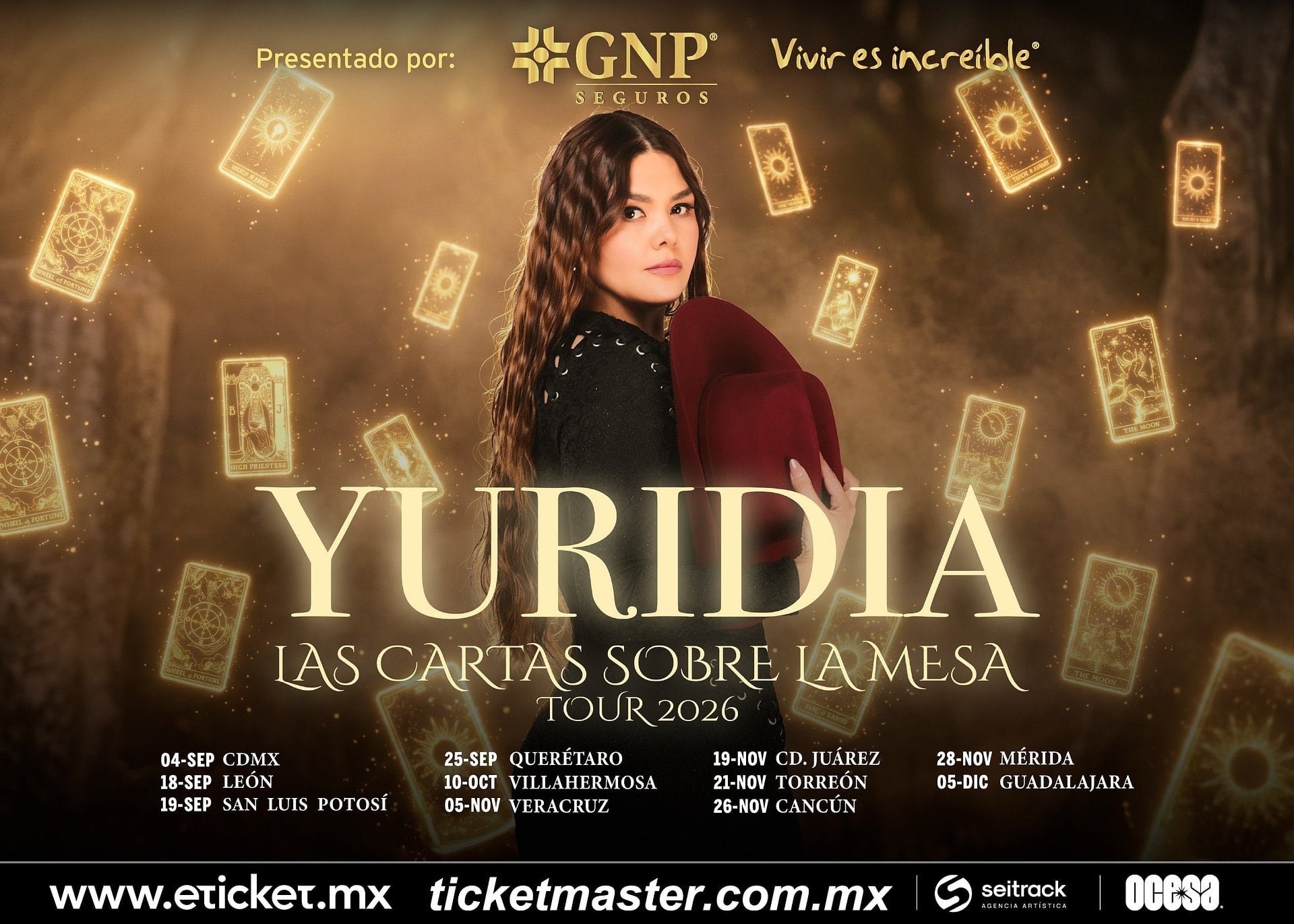 Yuridia Tour 2026: fechas, boletos y preventa de Las Cartas Sobre La Mesa