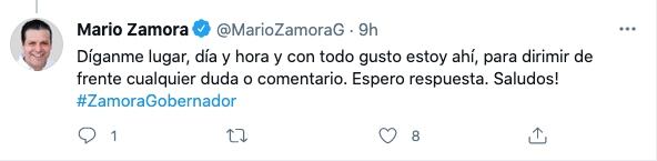 Mario Zamora acepta el reto de Rubén Rocha