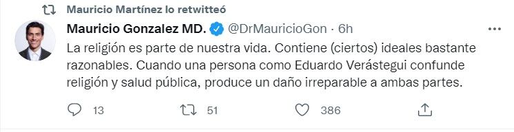 Mauricio Martínez pide no mezclar la salud con religión