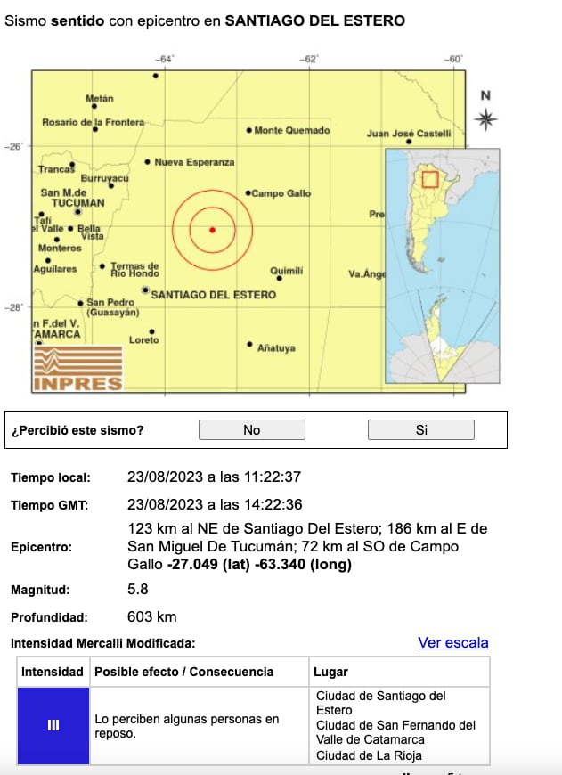 Sismo en Argentina