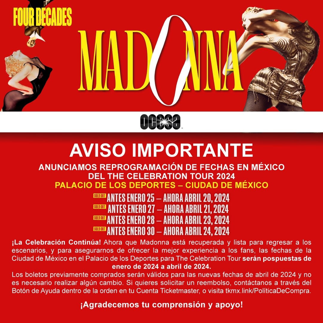 Nuevas fechas para los conciertos de Madonna en México 2024