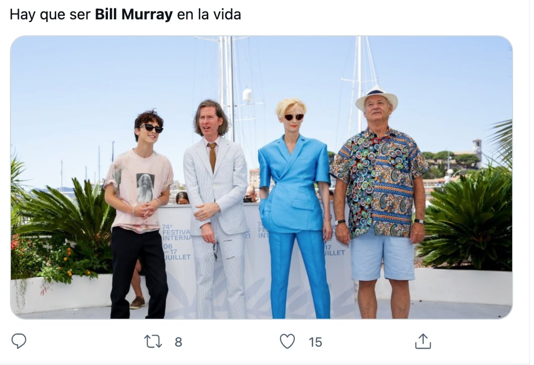 Timothée Chalamet, Wes Anderson, Tilda Swinton y Bill Murray