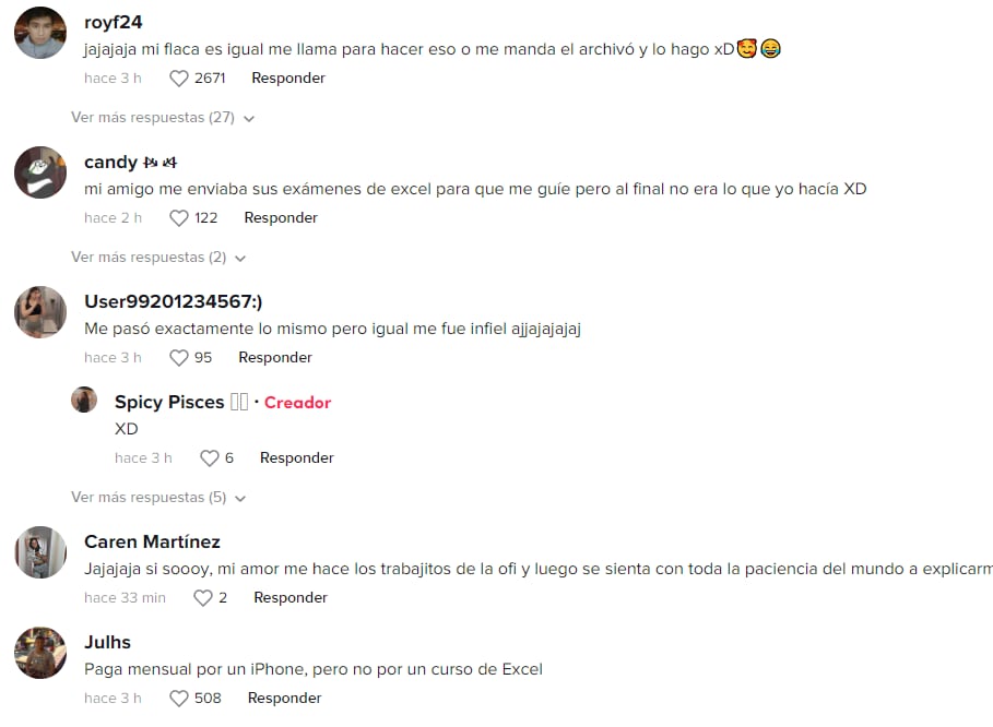 Reacciones a la joven que le habla a su novio porque no sabe usar Excel