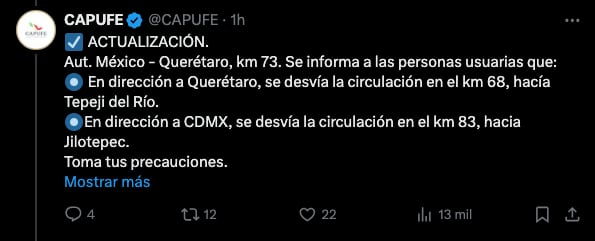 Cierre en la carretera México-Querétaro por incendio