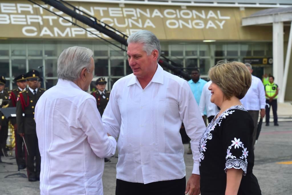 Miguel Díaz-Canel, presidente de Cuba, fue recibido en Campeche por AMLO en su cuarta visita al país