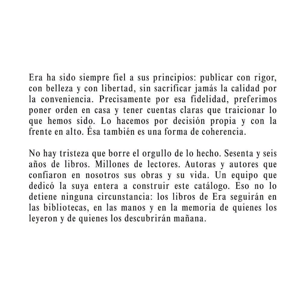 Ediciones Era aclara que no cierra y reducirá al mínimo sus operaciones