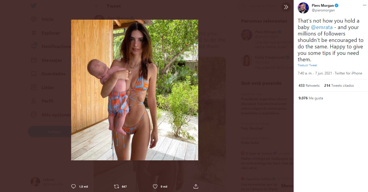 Critica de Piers Morgan a Emily Ratajkowski.