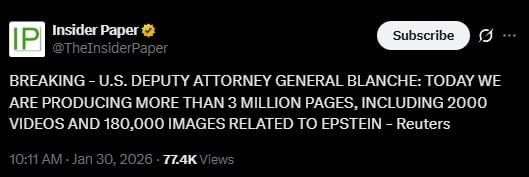 Justicia de Estados Unidos publica más de 3 millones de documentos del caso Epstein