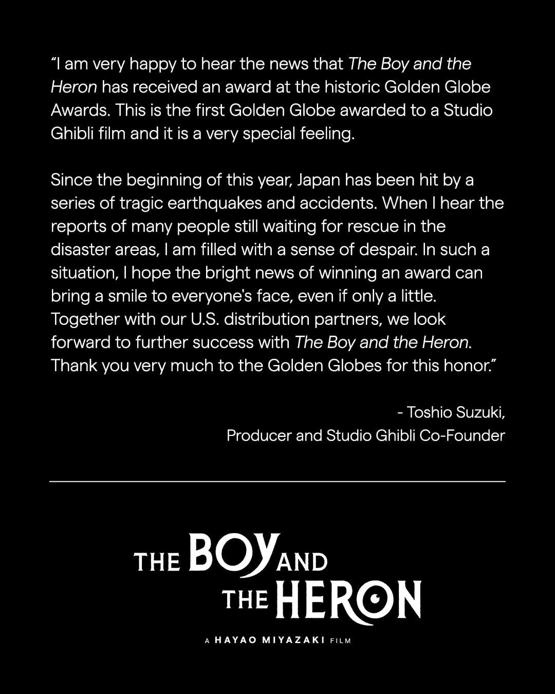 Mensaje de Toshio Suzuki sobre The Boy and the Heron