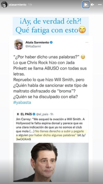 Atala Sarmiento reprueba comportamiento de Will Smith