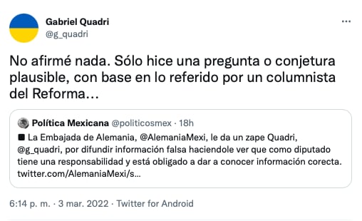 Gabriel Quadri se defiende ante criticas por un tuit