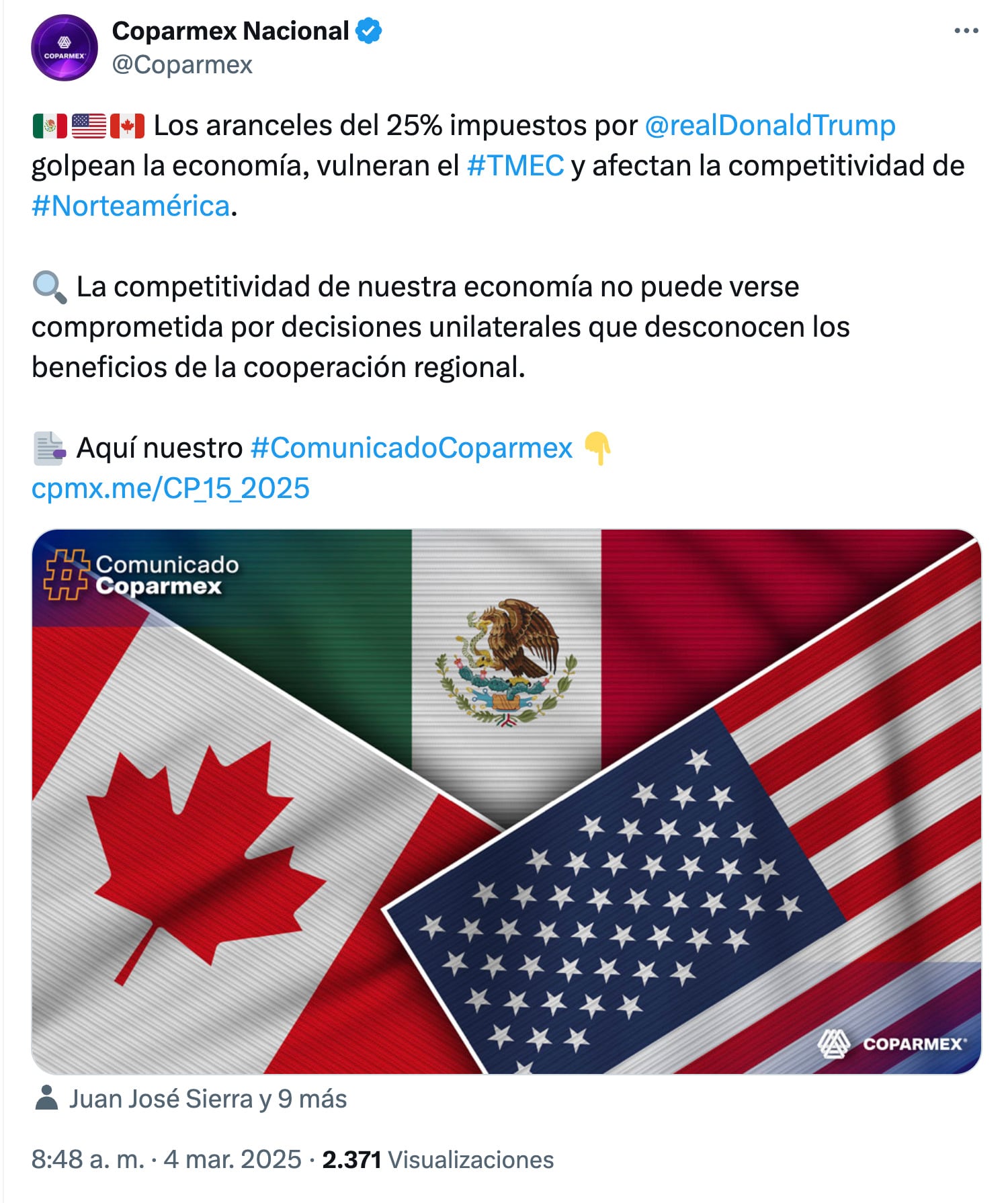 Coparmex sobre aranceles a México