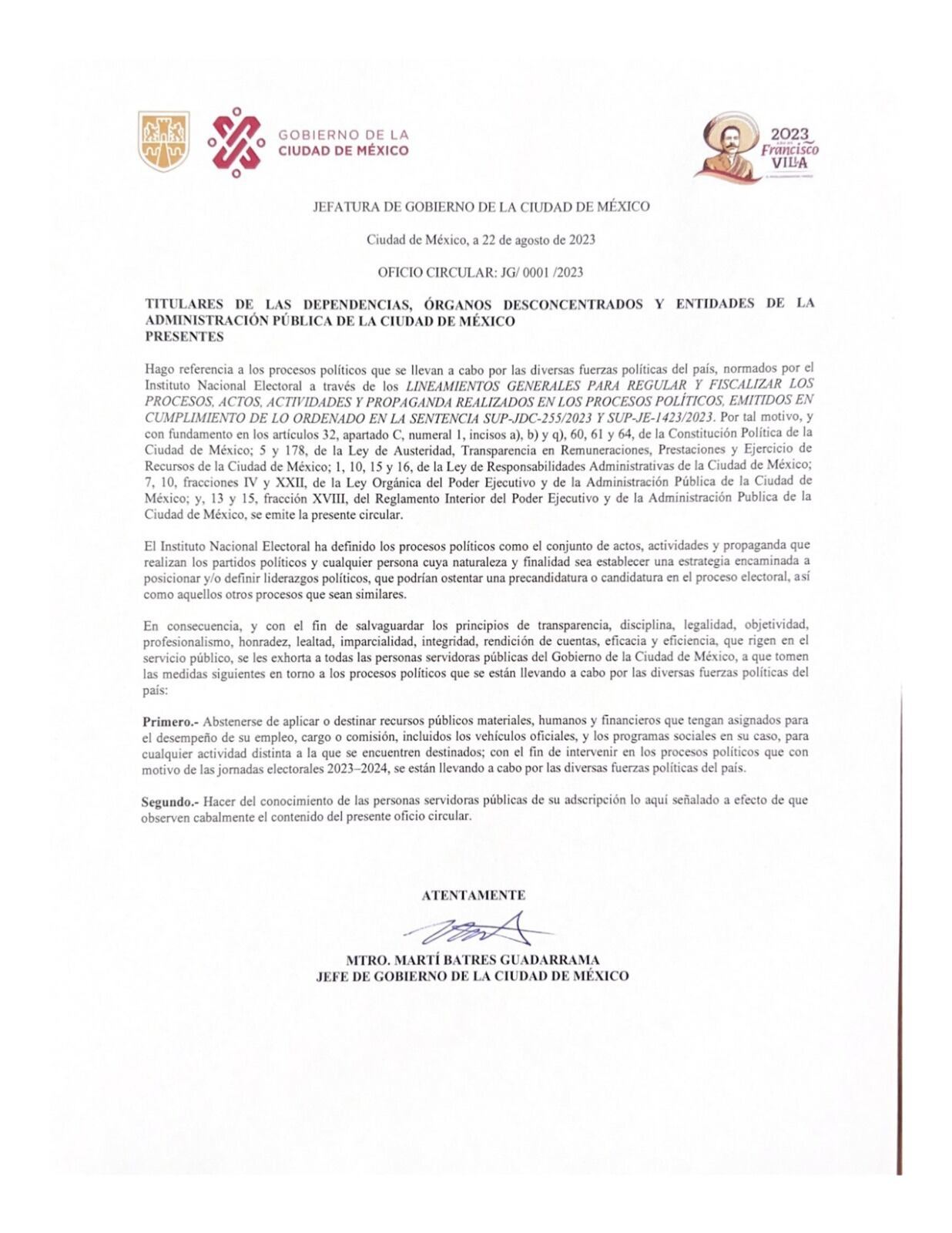 Martí Batres ordena a autoridades de CDMX abstenerse de contiendas internas