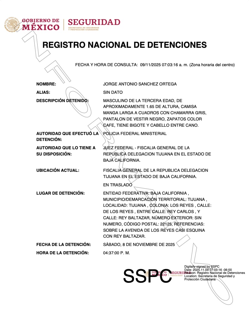 Detención de Jorge Antonio Sánchez Ortega