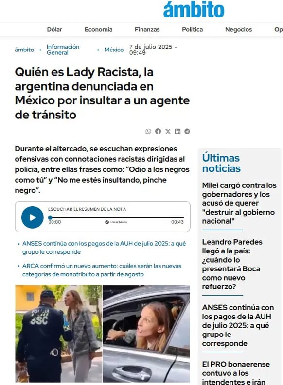 Medios argentinos reportan caso de Lady Racista, Ximena Pichel