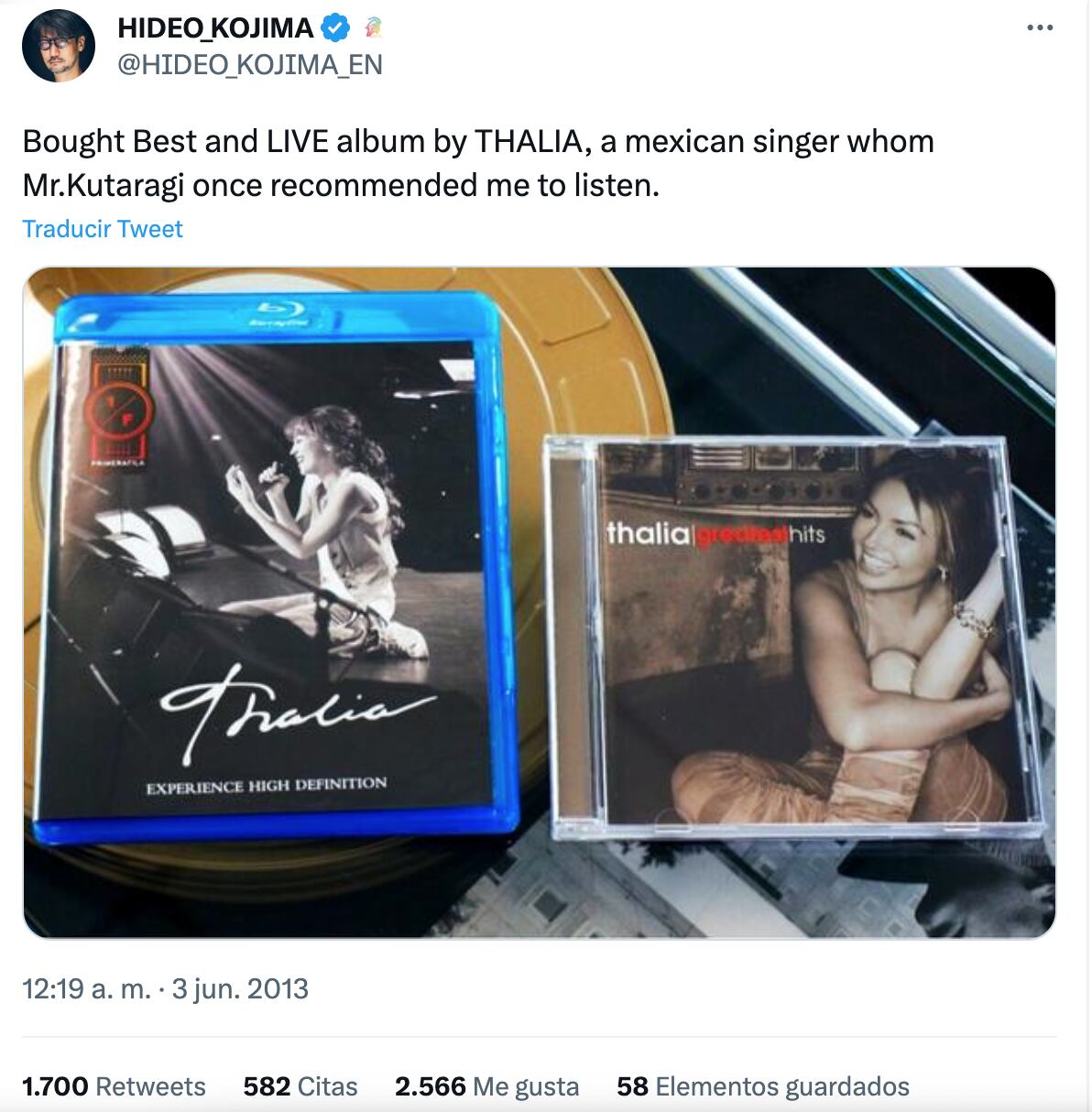 Hideo Kojima reveló ser fan de Thalía