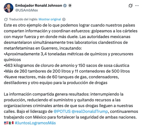 Ronald Johnson reconoce golpe al narcotráfico en Guerrero