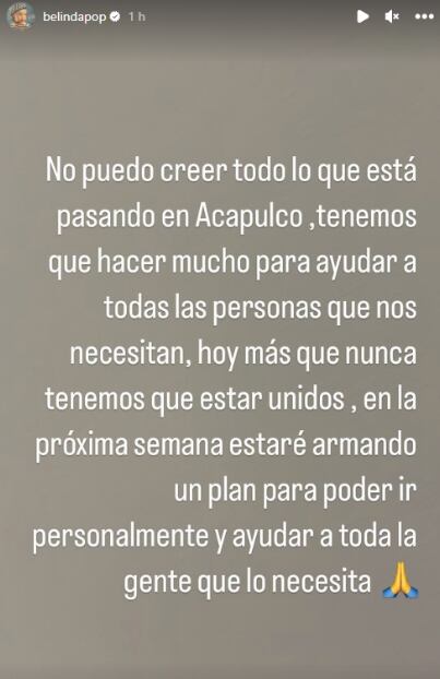 Belinda ayudará a damnificados de Acapulco