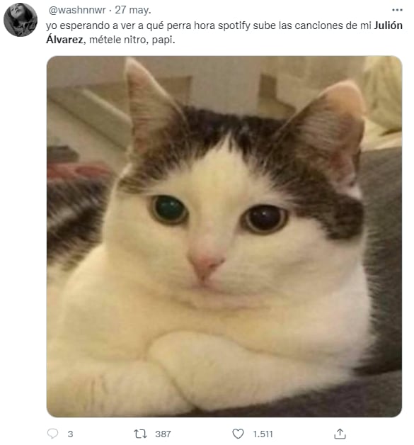 Meme sobre Julión Álvarez y su regreso a Spotify