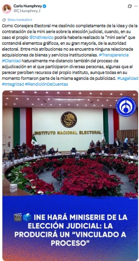 Carla Humphrey se deslinda de la miniserie sobre la elección del Poder Judicial