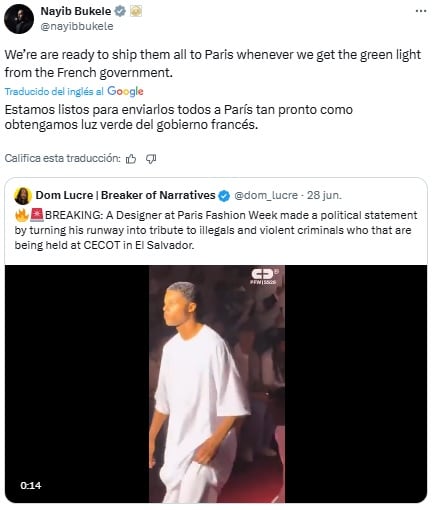 Nayib Bukele habla de la colección de Willy Chavarría en la Semana de Moda en París 2025.