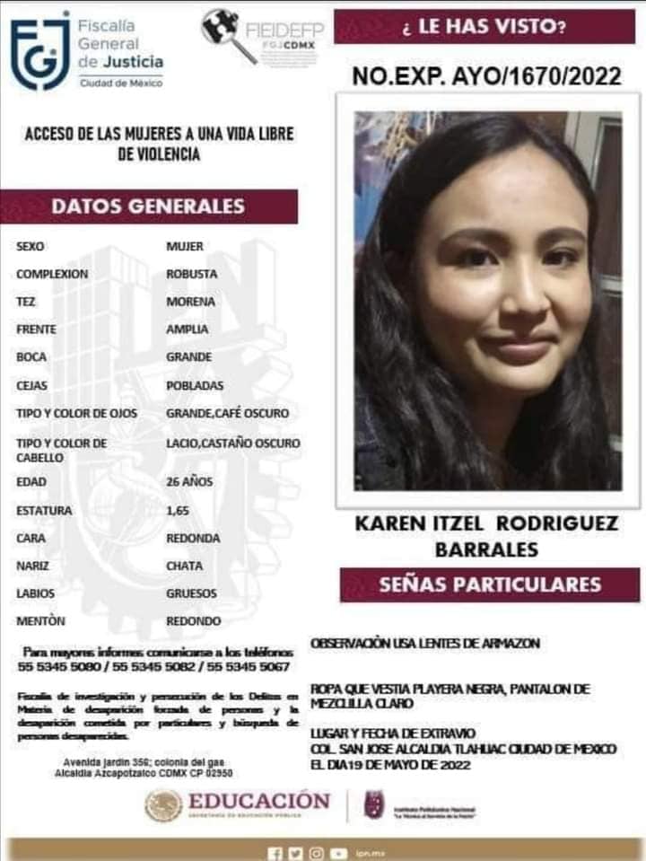 Ficha de búsqueda de Karen Itzel