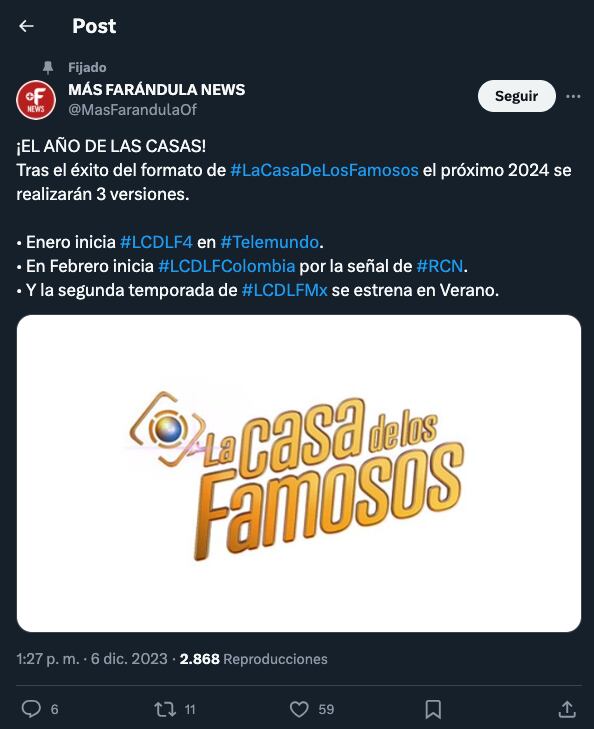 3 temporadas de La Casa de los Famosos México ya fueron confirmadas para el 2024
