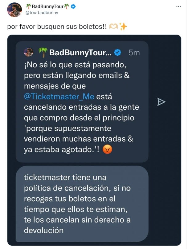 Tuit sobre concierto de Bad Bunny
