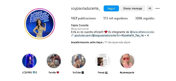 Seguidores de Paola Durante en Instagram.